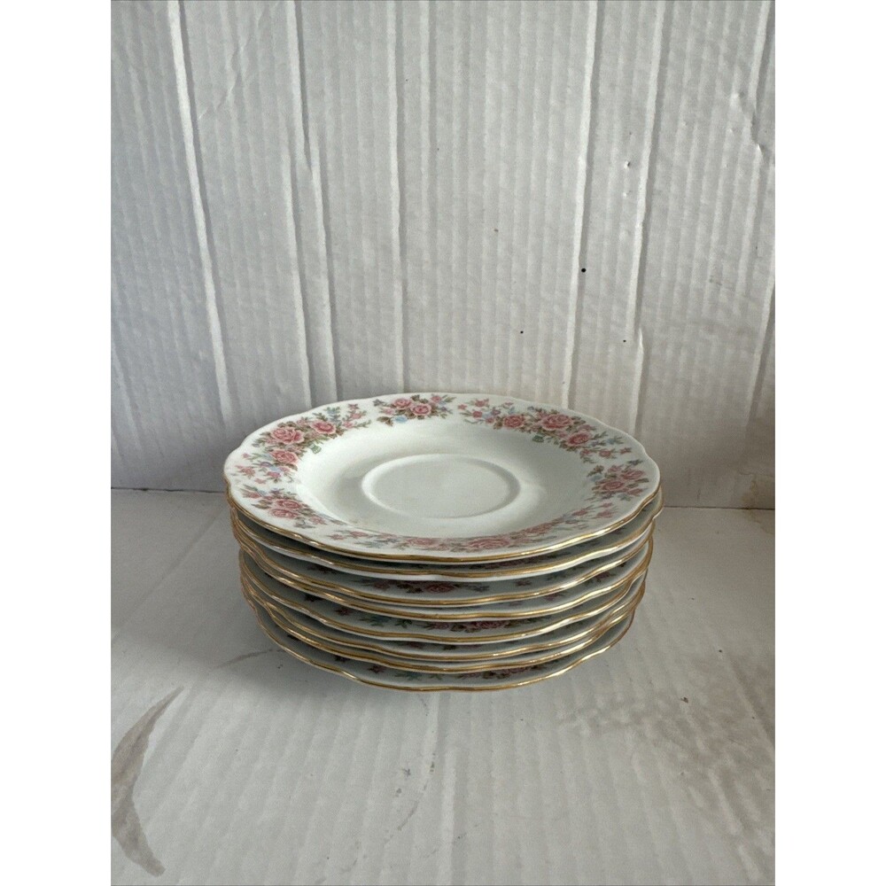 8 Vintage Remington by Red Sea Fine China pink floral saucers